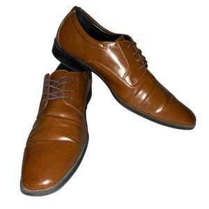 Alfani Shoes Mens 8.5M Andrew Plain Toe Memory Foam Derbys Brown Leather Lace Up